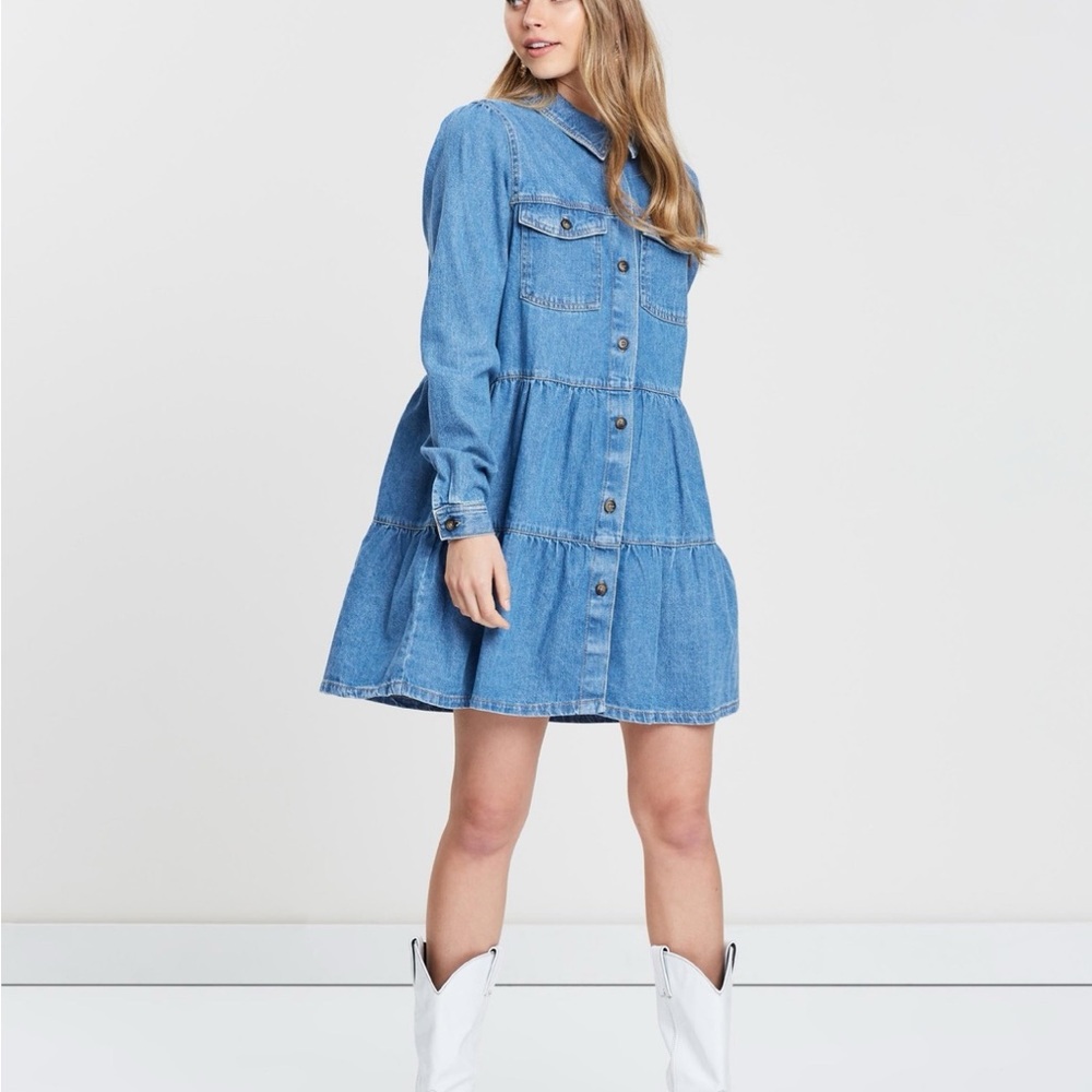 Free People Blue Denim Button-Up Dress